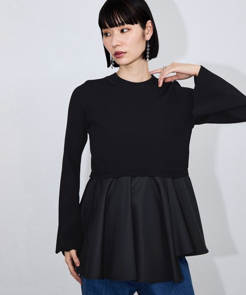 ADAM ET ROPE' 【サスティナブル】ぺプラムコンビニットプルオーバー ADAM ET ROPE'（アダムエロペ） tシャツ 「定番」・「サステナブル