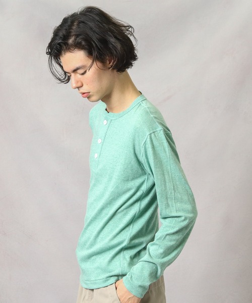 Tシャツ レディース 長袖 春 ヘンリーネック ピグメント U.S.A.コットン【ピグメント染め】 ヘンリーネック 長袖Tシャツ