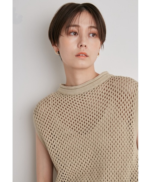 【24ss】emmi atelierクロップドメッシュニット emmi atelier クロップドメッシュニット 白 ホワイト 長袖 春 ss