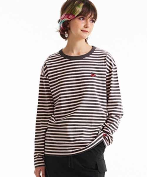 tシャツ KIRSH CHERRY STRIPE LONG SLEEVE T-SHIRT/キルシーチェリーストライプロングスリーブTシャツ レディース