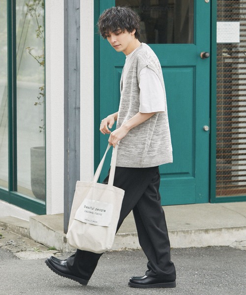 MONO-MART ベスト ジレ メランジVネックルーズニットベスト