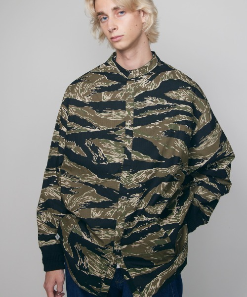 rehacer（レアセル） シャツ : No-Collar Tiger Camo Rib Shirt / ノー