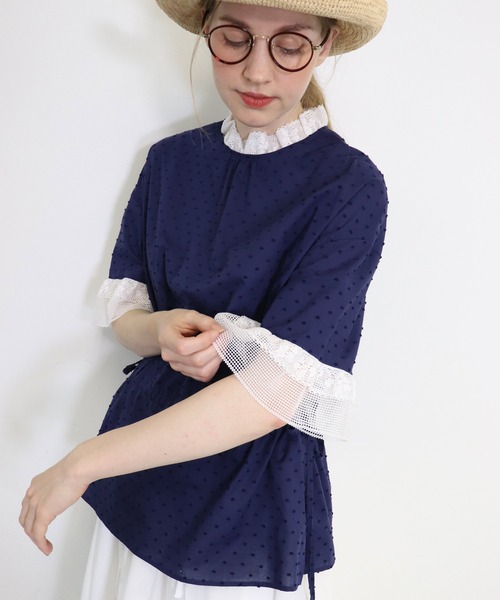「haupia」 7分袖ブラウス MEDIUM ネイビー レディース haupia 「haupia」 7分袖ブラウス 38 ネイビー レディース
