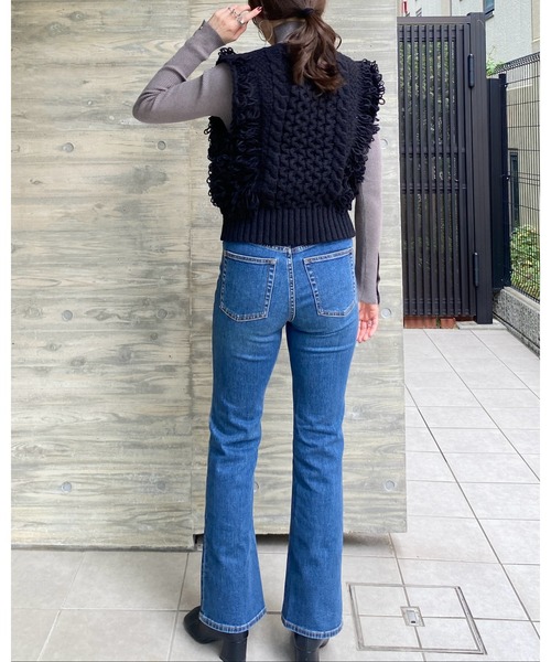 春早割 Closet She's ベスト 深Vネックショート丈ケーブル編み ジレ トップス