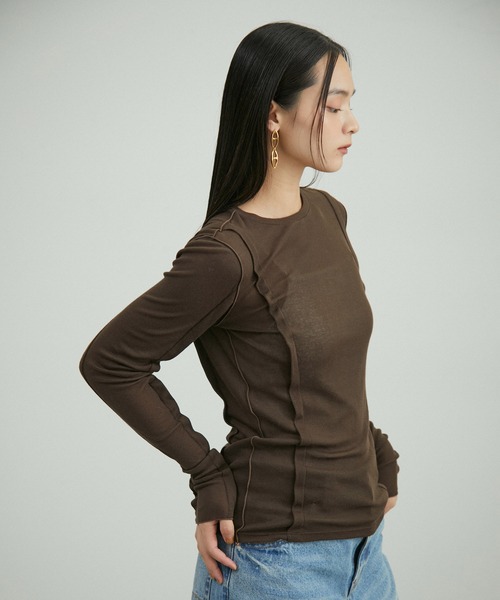 新品タグ付き アダムエロペ シアーテレコタックニュアンスロンTEE ADAM ET ROPÉ FEMME(アダム エ ロペ ファム) / シアーテレコ