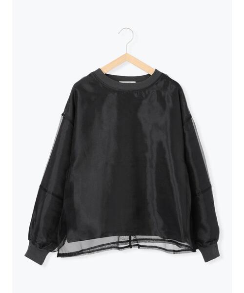 Samansa Mos2 blue tシャツ オーガンジードッキングプルオーバー