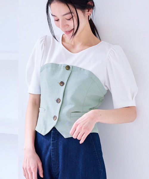 VIS tシャツ 「新色追加」「美easy」釦ビスチェTシャツ