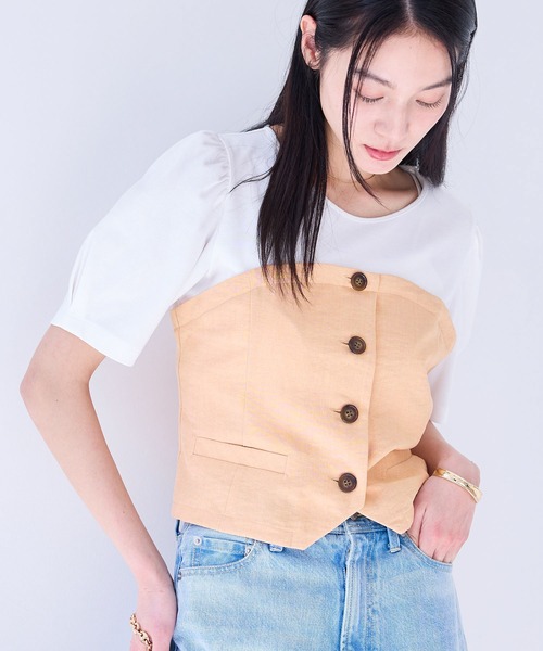 VIS tシャツ 「新色追加」「美easy」釦ビスチェTシャツ