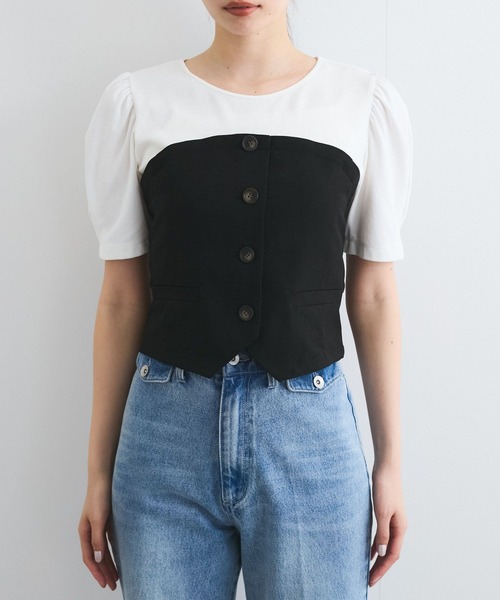 VIS tシャツ 「新色追加」「美easy」釦ビスチェTシャツ