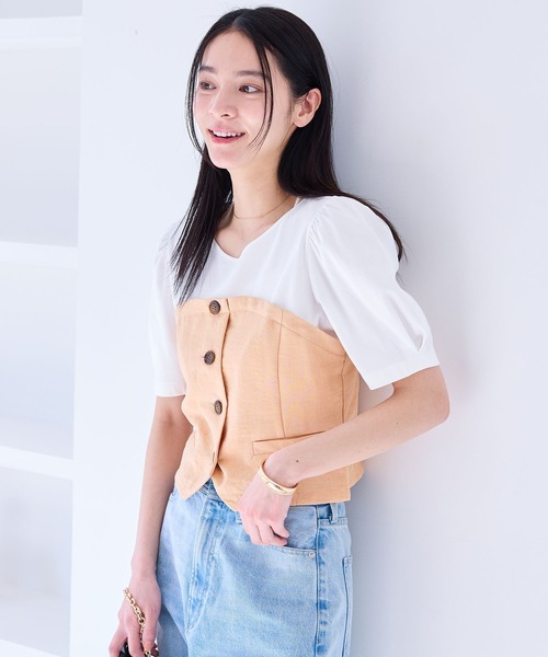 【洗えるTシャツ】ビスチェドッキングプルオーバー 洗える/Tシャツ】ビスチェドッキングプルオーバー（カットソー
