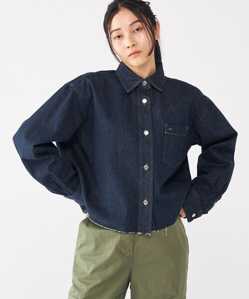 ブラウス シャツ クロップドデニムシャツジャケット レディース