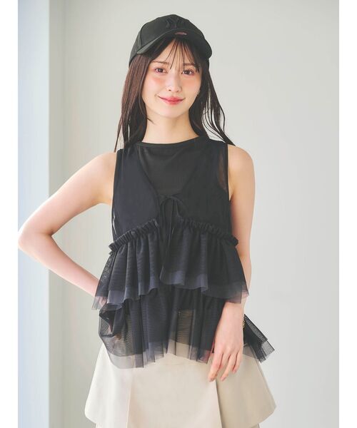 ブラウス シャツ ティアードチュールチュニック レディース