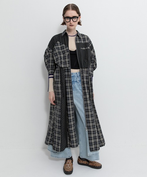 AULA AILA シャツワンピース AULA AILA ワンピース ドローストリングチェックシャツ