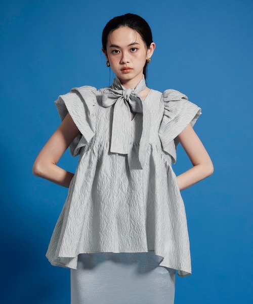 ANDRESD ブラウス シャツ シアージャガードペプラムトップス / sheer 