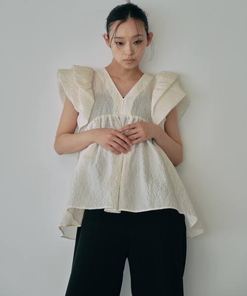 ブラウス シャツ sheer jacquard peplum tops / シアージャガードペプラムトップス レディース ANDRESD ブラウス シャツ sheer jacquard peplum tops / シアー