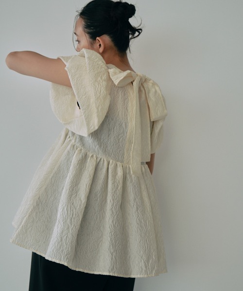 ブラウス シャツ sheer jacquard peplum tops / シアージャガードペプラムトップス レディース ANDRESD ブラウス シャツ sheer jacquard peplum tops / シアー