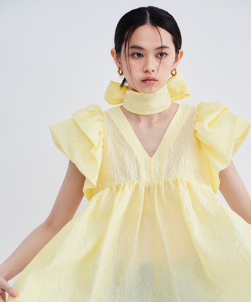 ANDRESD ブラウス シャツ シアージャガードペプラムトップス / sheer 