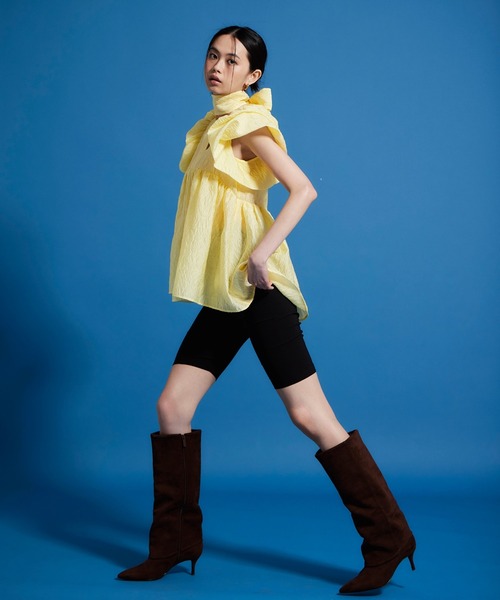 ANDRESD ブラウス シャツ シアージャガードペプラムトップス / sheer 
