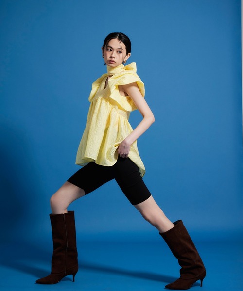 ANDRESD ブラウス シャツ シアージャガードペプラムトップス / sheer
