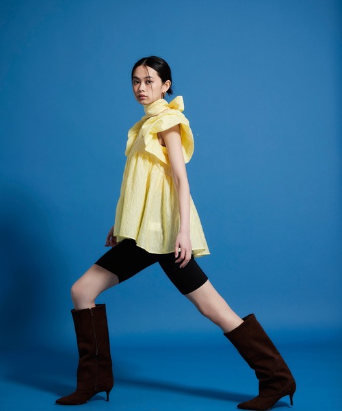 ANDRESD ブラウス シャツ シアージャガードペプラムトップス / sheer 