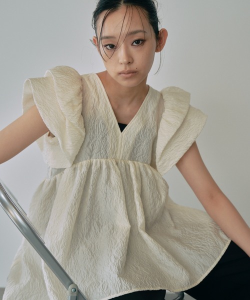ブラウス シャツ sheer jacquard peplum tops / シアージャガードペプラムトップス レディース ANDRESD ブラウス シャツ sheer jacquard peplum tops / シアー