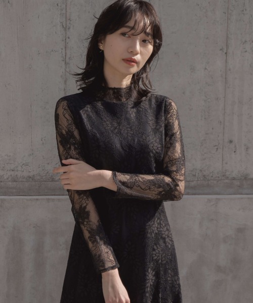 kaene 黒 ワンピース ブラック kaene（カエン）の「レースxコクーンワンピース（ドレス）」 - WEAR