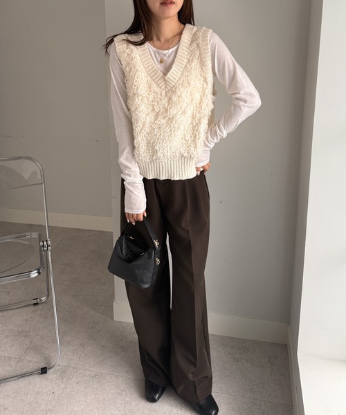 2019aw Drawer 3Gアランフリンジニットベスト ジレ SENSE OF PLACE by URBAN RESEARCH ベスト ジレ フリンジニットベスト