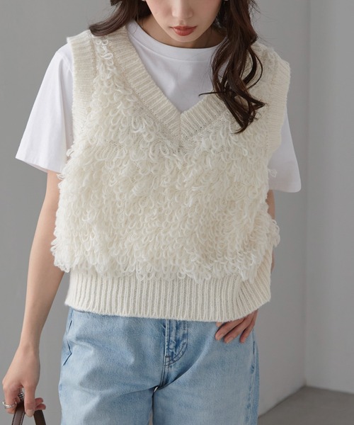 2019aw Drawer 3Gアランフリンジニットベスト ジレ SENSE OF PLACE by URBAN RESEARCH ベスト ジレ フリンジニットベスト