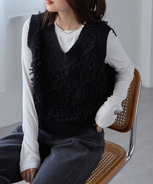 2019aw Drawer 3Gアランフリンジニットベスト ジレ SENSE OF PLACE by URBAN RESEARCH ベスト ジレ フリンジニットベスト