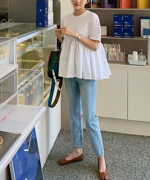 tシャツ 半袖 五分袖ペプラム風カットソー レディース : ZOZOTOWN