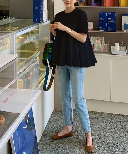 tシャツ 半袖 五分袖ペプラム風カットソー レディース : ZOZOTOWN