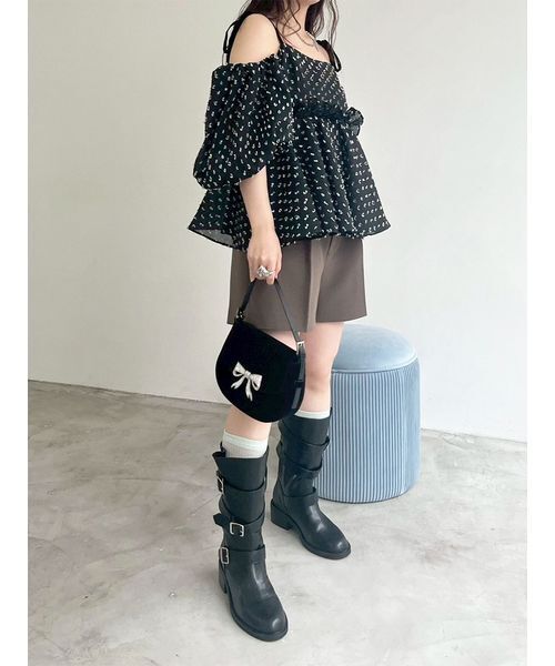 Lily Brown ブラックブーツ L LILY BROWN ブーツ 3バックルミドルブーツ レディース