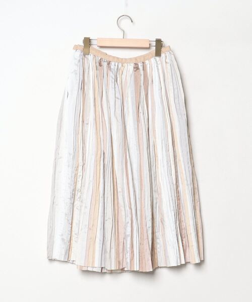 「Aquascutum」 ストライプ柄プリーツスカート M ブラウン レディース_画像2