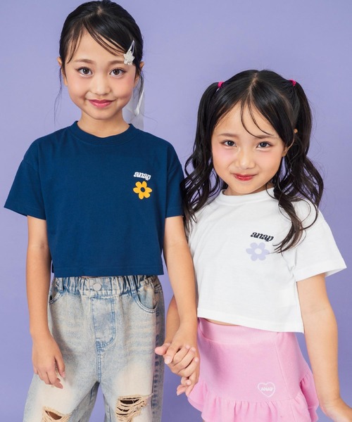ANAP kids tシャツ フラワーポイント クロップドTシャツ キッズ