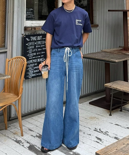 「LURAKU」 加工デニムパンツ LARGE ブラック メンズ