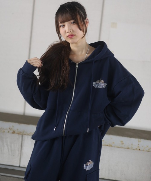 ATMARK パーカー 「2サイズ展開 / UNISEX クラウンロゴラインストーン