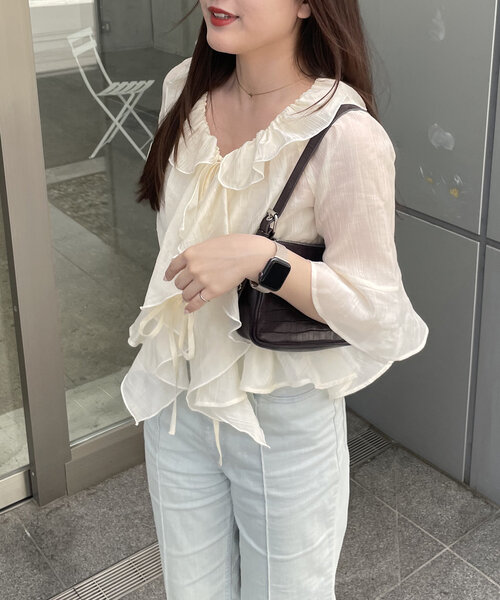 「continuer de NICE CLAUP」 半袖ブラウス FREE オフホワイト レディース_画像4
