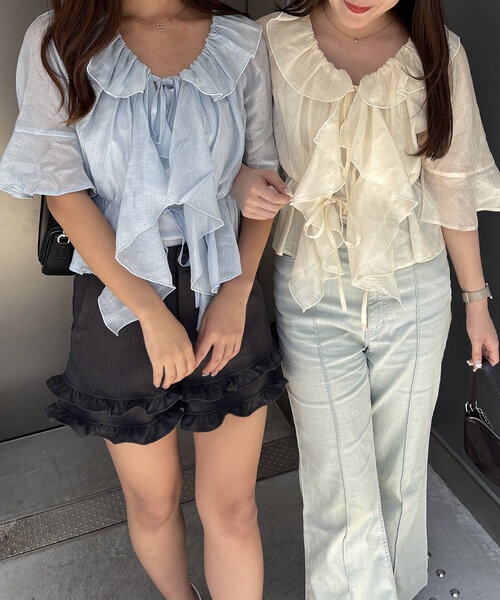 「continuer de NICE CLAUP」 半袖ブラウス FREE オフホワイト レディース_画像8