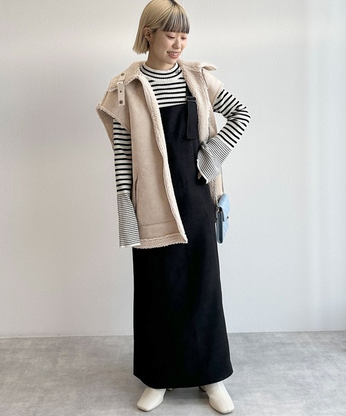 「w closet」 ムートンベスト FREE ライトベージュ レディース_画像2