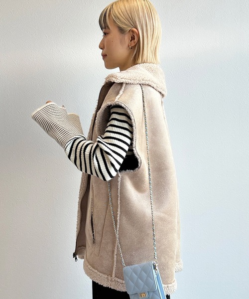 「w closet」 ムートンベスト FREE ライトベージュ レディース_画像3