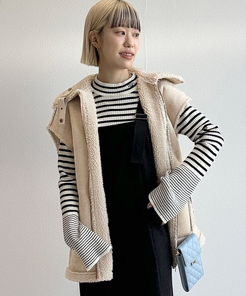 「w closet」 ムートンベスト FREE ライトベージュ レディース_画像4