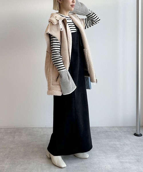 「w closet」 ムートンベスト FREE ライトベージュ レディース_画像6