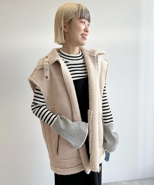 「w closet」 ムートンベスト FREE ライトベージュ レディース_画像7