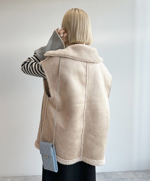 「w closet」 ムートンベスト FREE ライトベージュ レディース_画像9