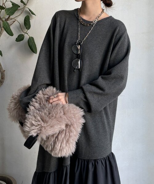 DouDou（ドゥドゥ） ワンピース 「WEB限定」異素材切替ニット