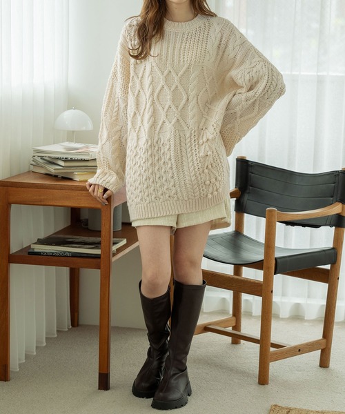 「Ambre Neige」 長袖ニット FREE ピンクベージュ レディース_画像4