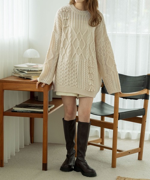 「Ambre Neige」 長袖ニット FREE ピンクベージュ レディース_画像8