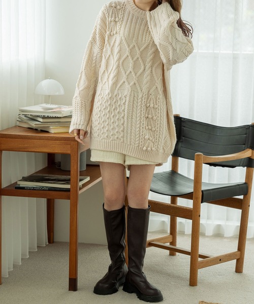 「Ambre Neige」 長袖ニット FREE ピンクベージュ レディース_画像9