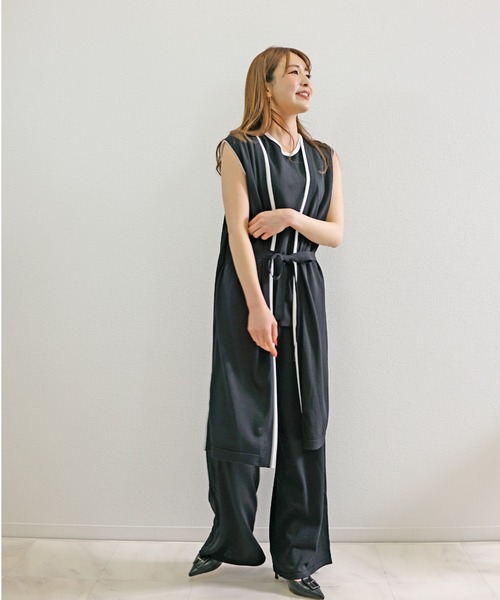 美品 アーツアンドサイエンス A&S ロングベスト 黒 ロングジレ CH_hdmn ベスト ジレ 「接触冷感」ロングジレ ベスト バイカラー