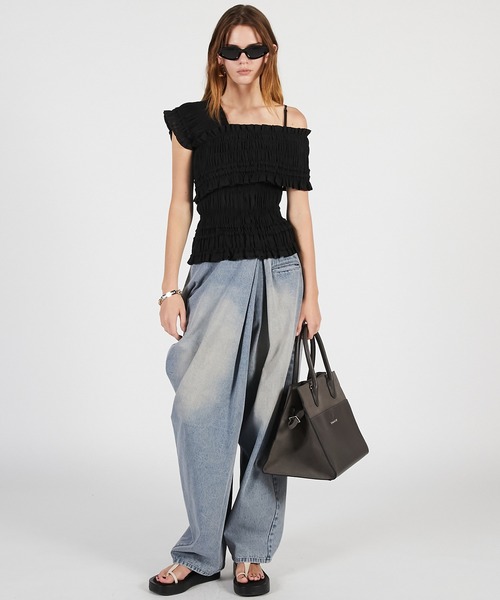 ブラウス シャツ 「2026Summer Pre-Order」クレープシャーリングトップス / Crepe Shirring Top レディースの画像
